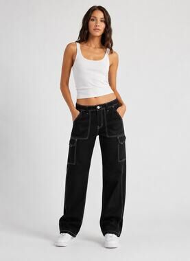 True Religion Black Military Cargo Pants Contrast Pockets Womens size 32